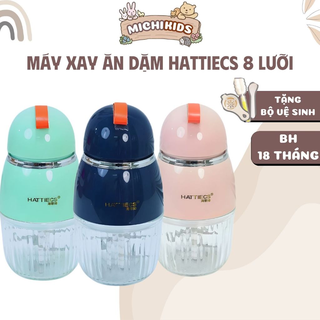 Máy Xay Ăn Dặm Đa Năng Hattiecs 8 Lưỡi, Máy Xay Hattiecs 8 Lưỡi Dung Tích 0.3L Xay Đồ Ăn Dặm Cho Bé