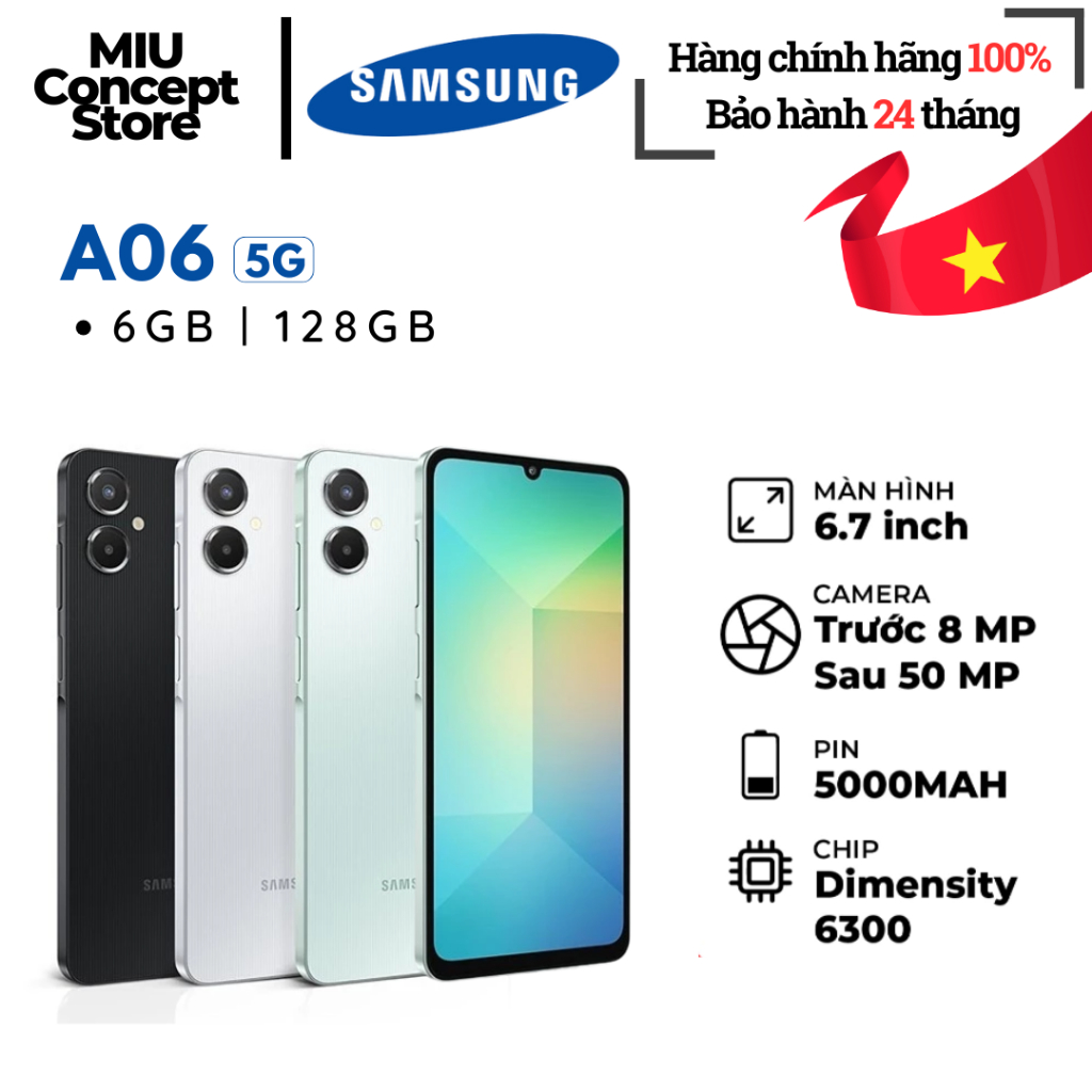 2025 ✨Samsung A06 5G | Chính Hãng | 6GB RAM 128GB ROM | Cam Sau 50MP | Màn 6.7 inch 90Hz
