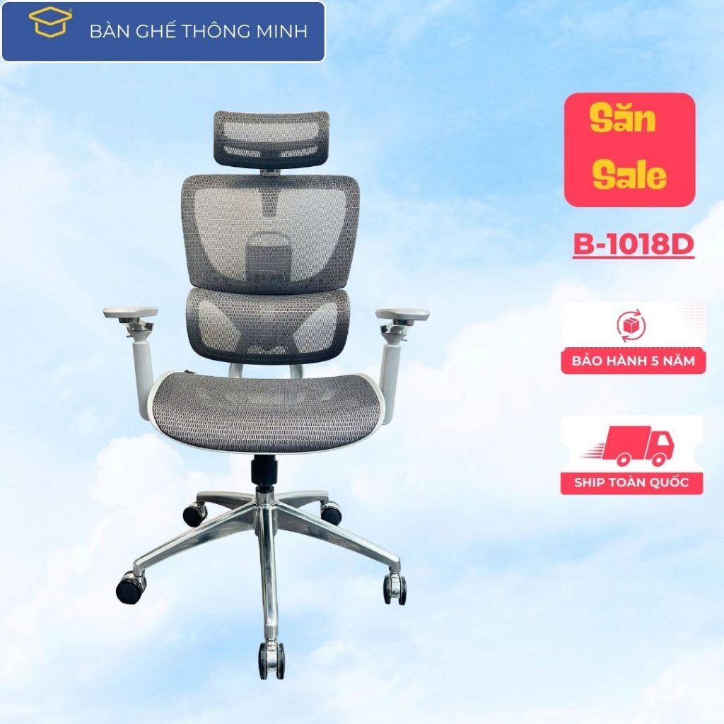 Ghế Công Thái Học BSUC Model B-1018D Màu Ghi Đỉnh Cao Thoải Mái, Sang Trọng Khi Bạn Ngồi Làm Việc