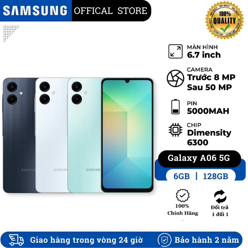 Điện thoại Samsung Galaxy A06 5G - 6GB RAM 128GB ROM,Hàng chính hãng,Màn 6.7 inch