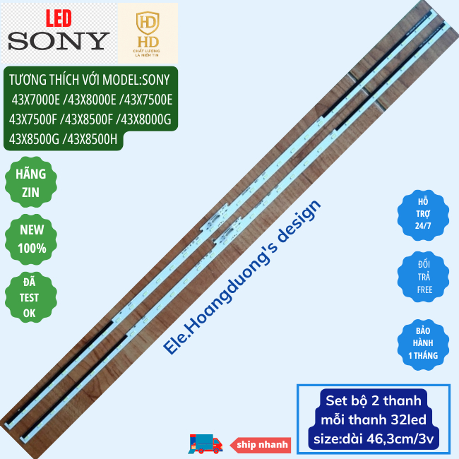 Thanh LED Tivi Sony 43X8000E 43X8000G 43X7000E 43X8500F 43X8500G 43X8500H 43X7500E 43X7500F  (Bộ gồm