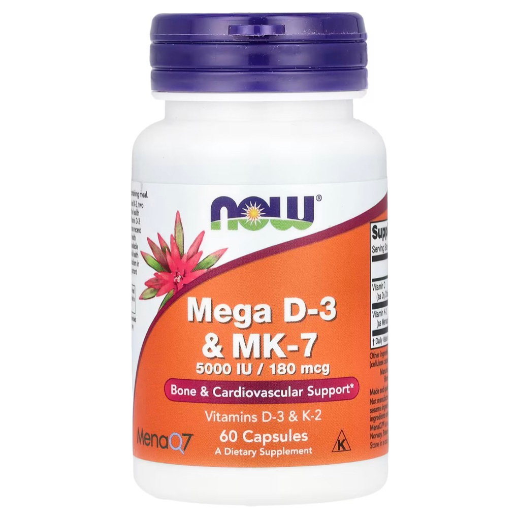 Thực Phẩm Bảo Vệ Sức Khoẻ NOW Mega D3 & MK-7 , D3 125 mcg 5.000 iu , K2 180mcg