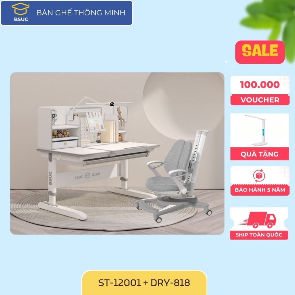 Bộ Bàn Ghế BSUC Học Sinh ST-12001 Ghế DRY-818 Thông Minh, Chống Gù, Chống Cận
