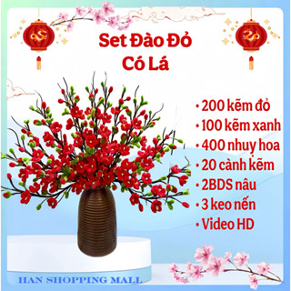   20 cành  Set nguyên liệu làm HOA ĐÀO kẽm nhung diy trang trí Tết 