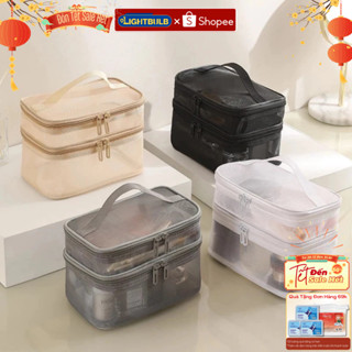  Túi Đựng Mỹ Phẩm Đồ Trang Điểm - Túi Lưới 2 Tầng Đựng Đồ Makeup Khóa Kéo Tiện Dụng Mang Đi Du Lịch 