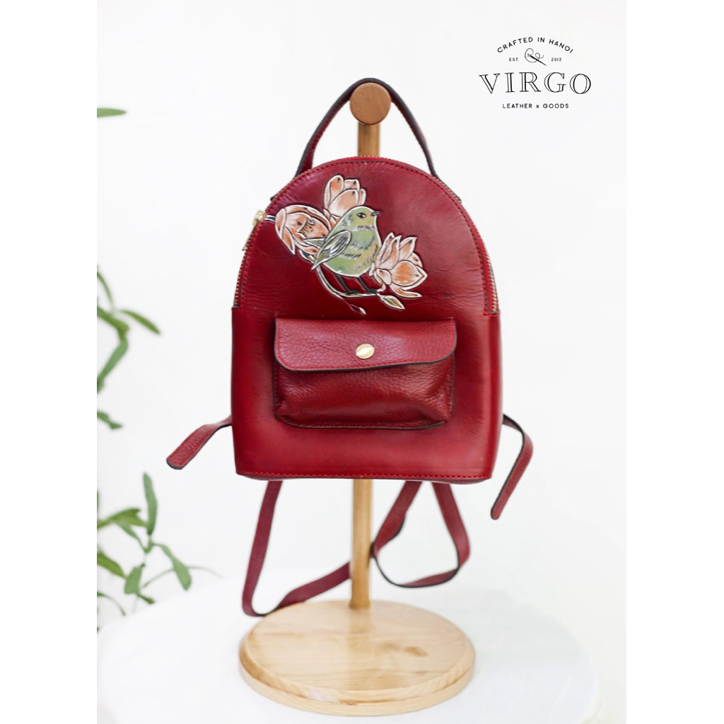 Balo Da Virgo "𝐽𝐼𝑅𝑂 𝐶𝑎𝑟𝑣𝑖𝑛𝑔 𝐵𝑎𝑐𝑘𝑃𝑎𝑐𝑘" Chạm Khắc Hoa Thủ Công , Virgo Leather