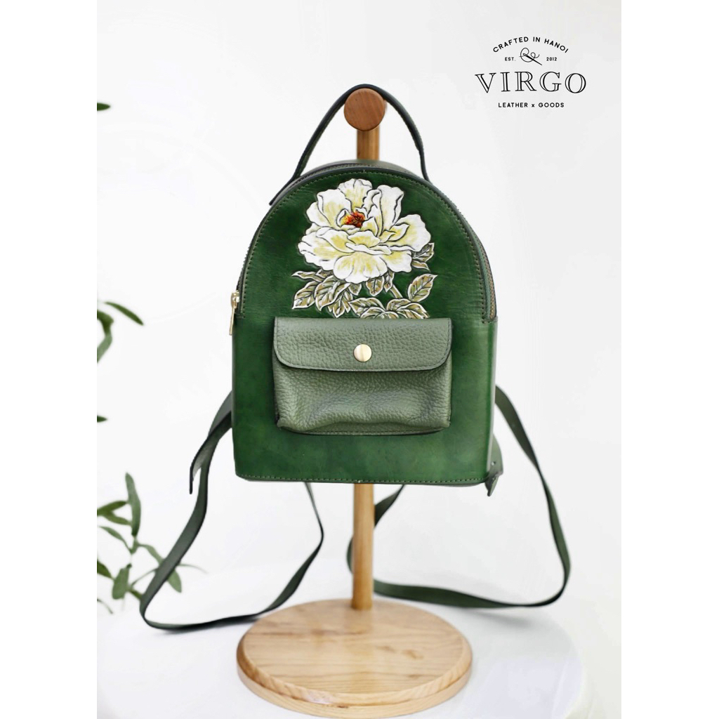 Balo Da Virgo "𝐽𝐼𝑅𝑂 𝐶𝑎𝑟𝑣𝑖𝑛𝑔 𝐵𝑎𝑐𝑘𝑃𝑎𝑐𝑘" Chạm Khắc Hoa Thủ Công , Virgo Leather