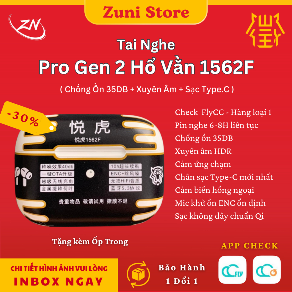 [ Pro 2 1562F ] Tai Nghe Bluetooth Hổ Vằn 1562F Chống Ồn ANC 35DB - Xuyên Âm - Cảm Biến Hồng Ngoại
