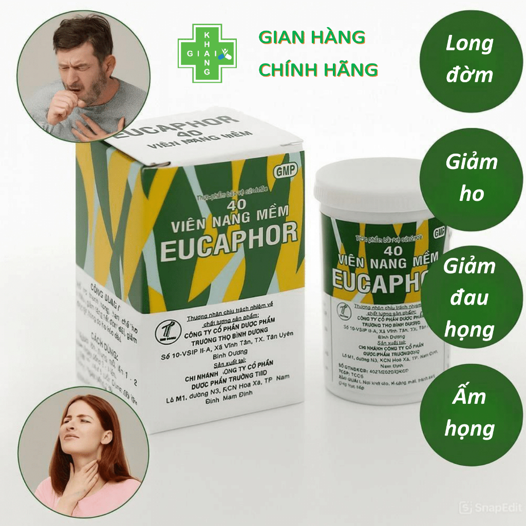 Viên nang mềm giúp giảm ho, long đờm, giảm đau họng Eucaphor (Lọ 40 viên)