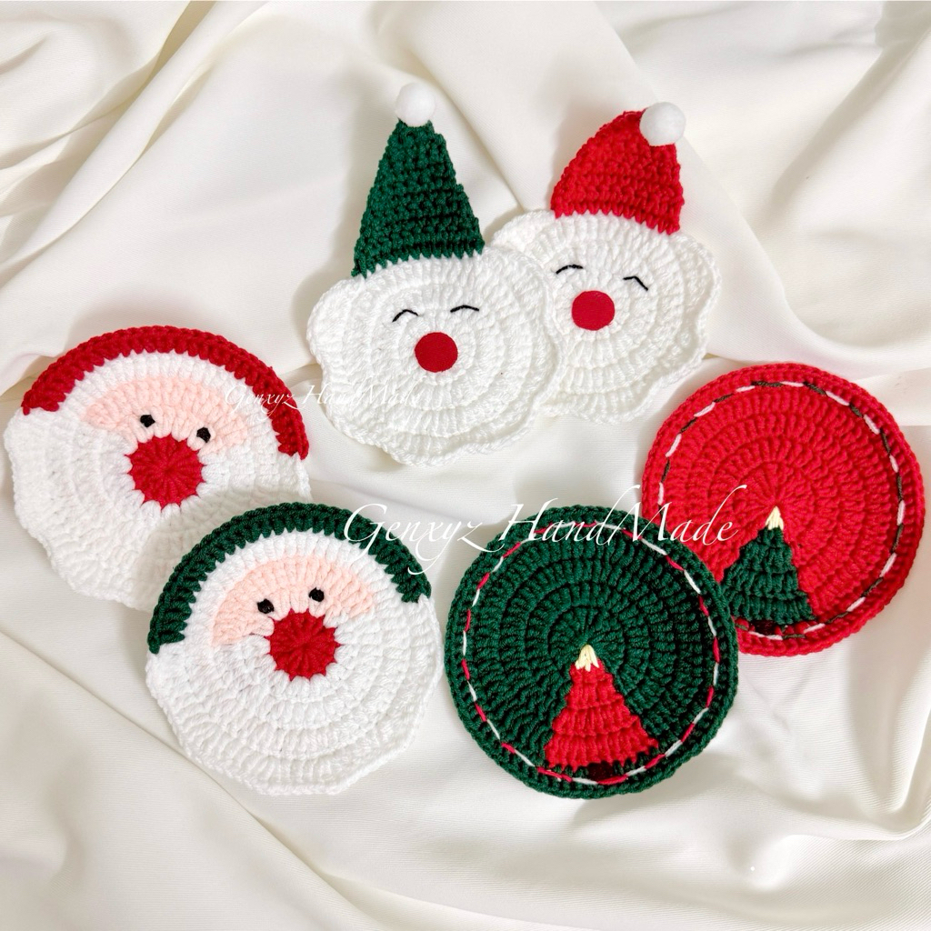 [ẢNH THẬT] Đế lót ly Lót cốc bằng len handmade Noel Lót ly bằng len Giáng Sinh, đế lót ly len Noel h