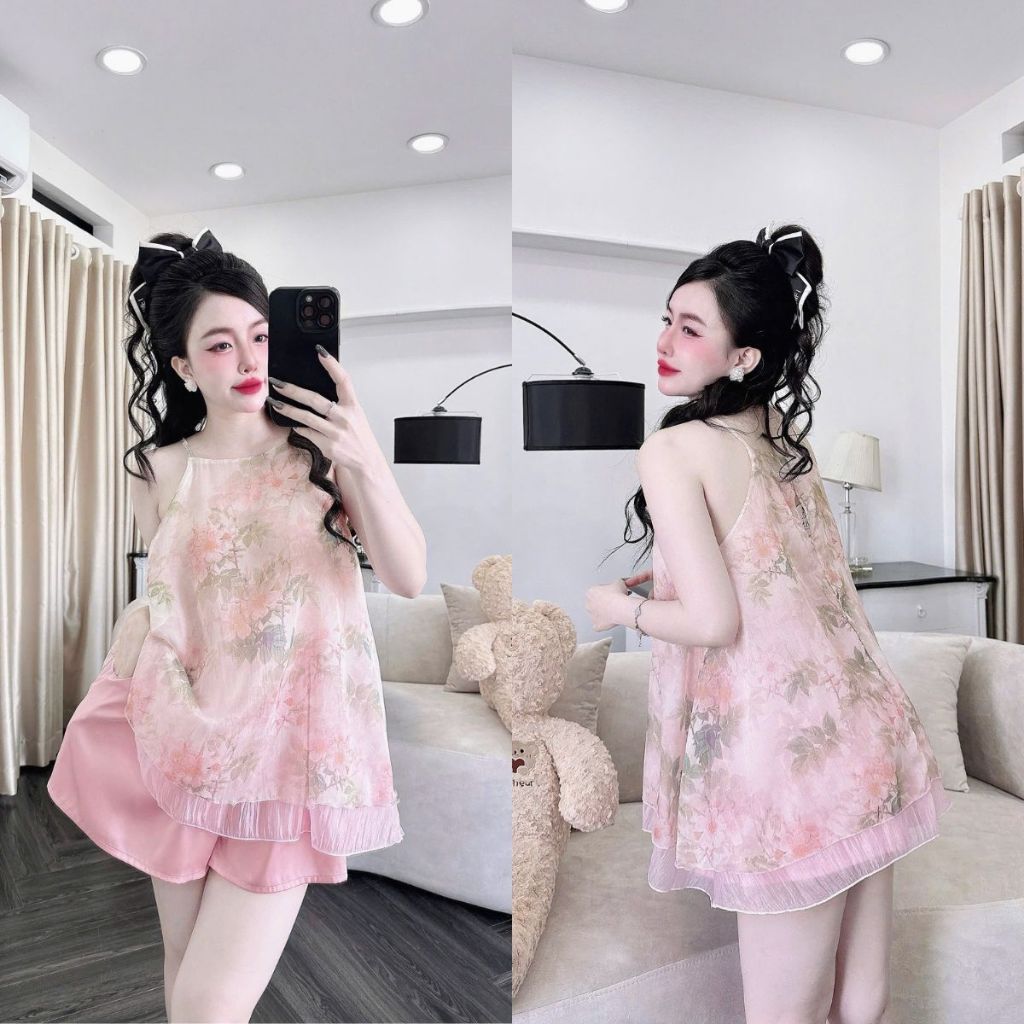 Đồ Ngủ Nữ Bigsize Yếm Miky, Đồ Ngủ Sexy Lụa Chiffon Phối Latin Cao Cấp Mềm Mại Xinh Xắn yếm 2 lớp 1 <70KG | BigBuy360 - bigbuy360.vn
