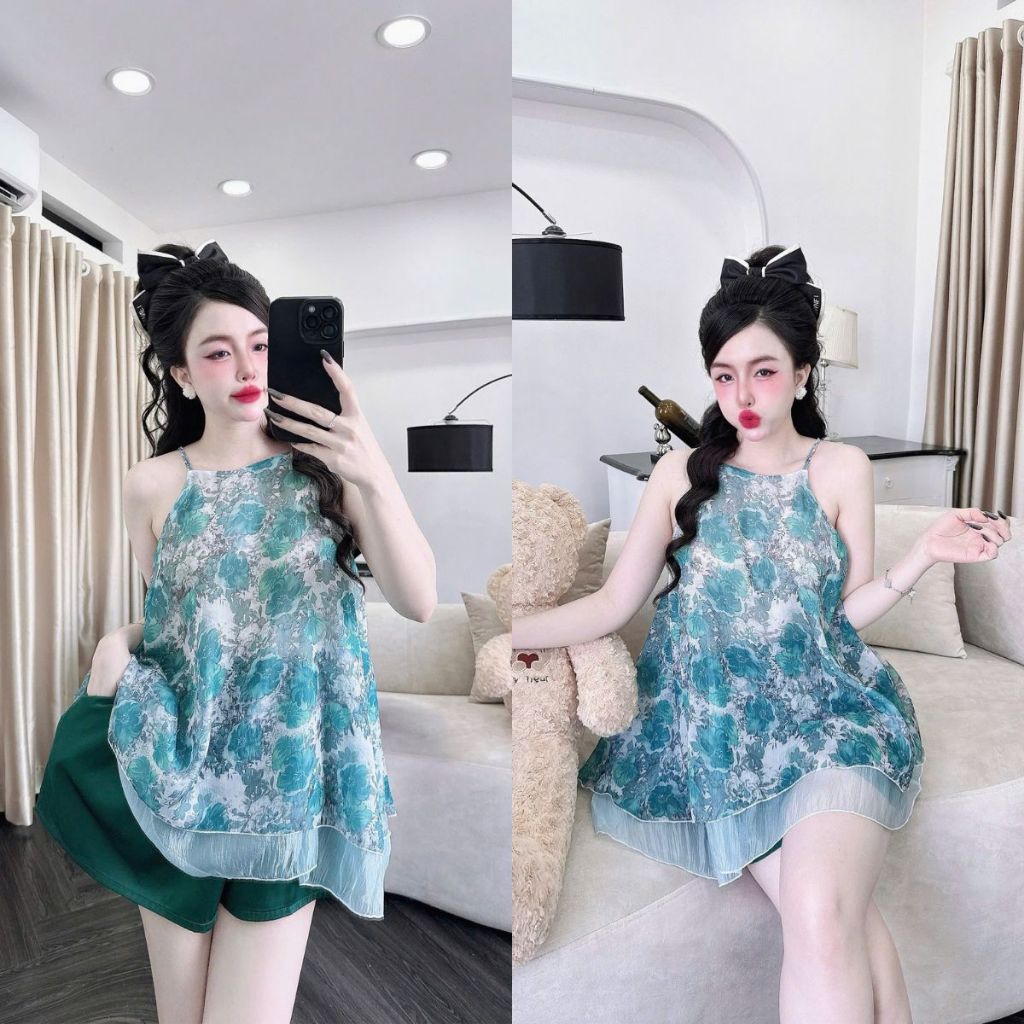 Đồ Ngủ Nữ Bigsize Yếm Miky, Đồ Ngủ Sexy Lụa Chiffon Phối Latin Cao Cấp Mềm Mại Xinh Xắn yếm 2 lớp 1 <70KG | BigBuy360 - bigbuy360.vn