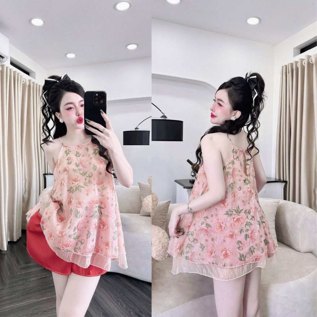Đồ Ngủ Nữ Bigsize Yếm Miky, Đồ Ngủ Sexy Lụa Chiffon Phối Latin Cao Cấp Mềm Mại Xinh Xắn yếm 2 lớp 1 <70KG | BigBuy360 - bigbuy360.vn