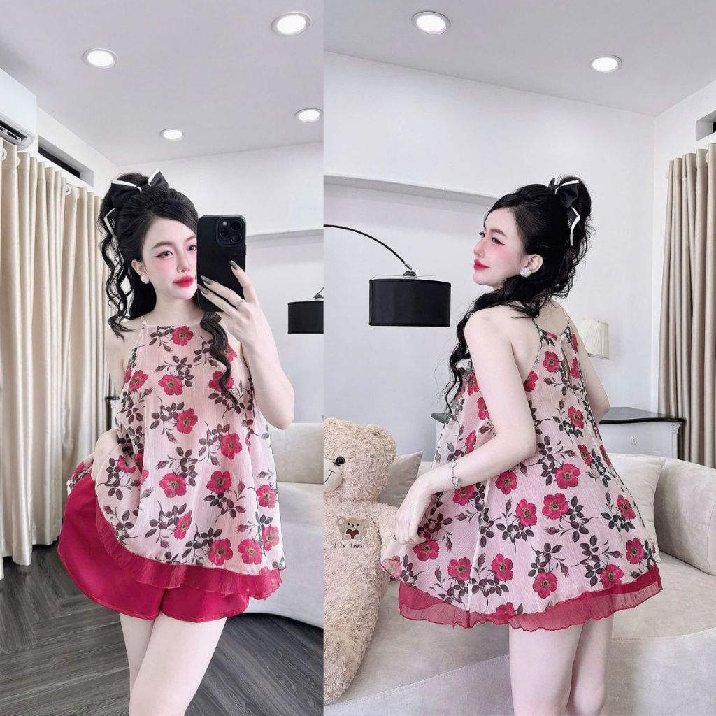 Đồ Ngủ Nữ Bigsize Yếm Miky, Đồ Ngủ Sexy Lụa Chiffon Phối Latin Cao Cấp Mềm Mại Xinh Xắn yếm 2 lớp 1 <70KG | BigBuy360 - bigbuy360.vn