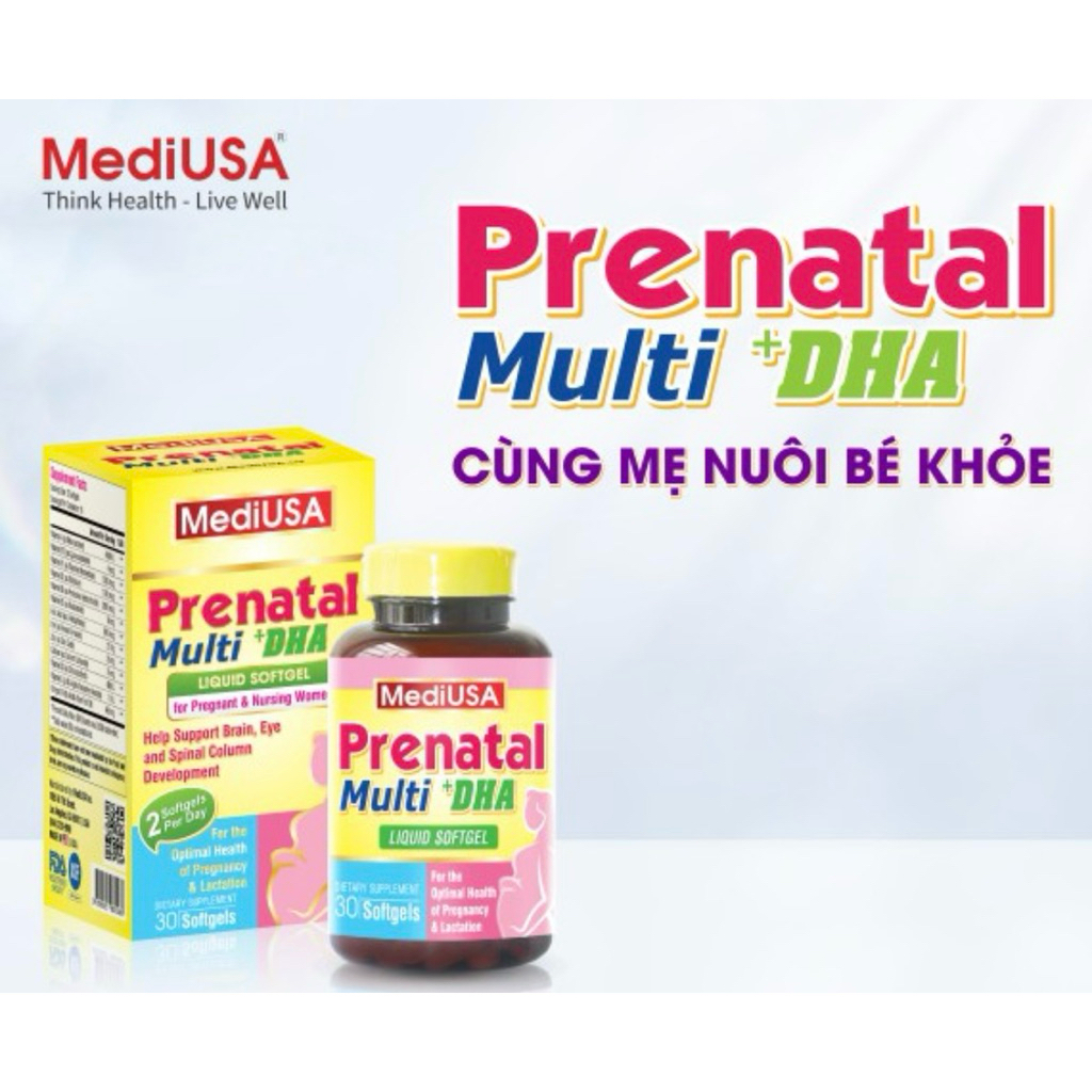 Viên uống bổ sung Vitamin cho bà bầu và bé MediUSA Prenatal Multi + DHA Cùng Mẹ