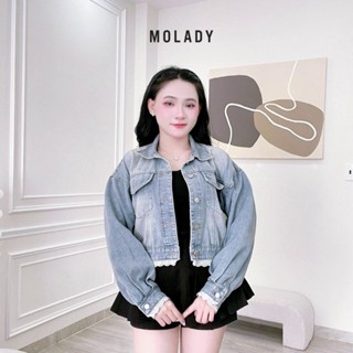  Áo khoác JEAN nữ MOLADY form lửng phối ren trẻ trung tôn dáng K584 