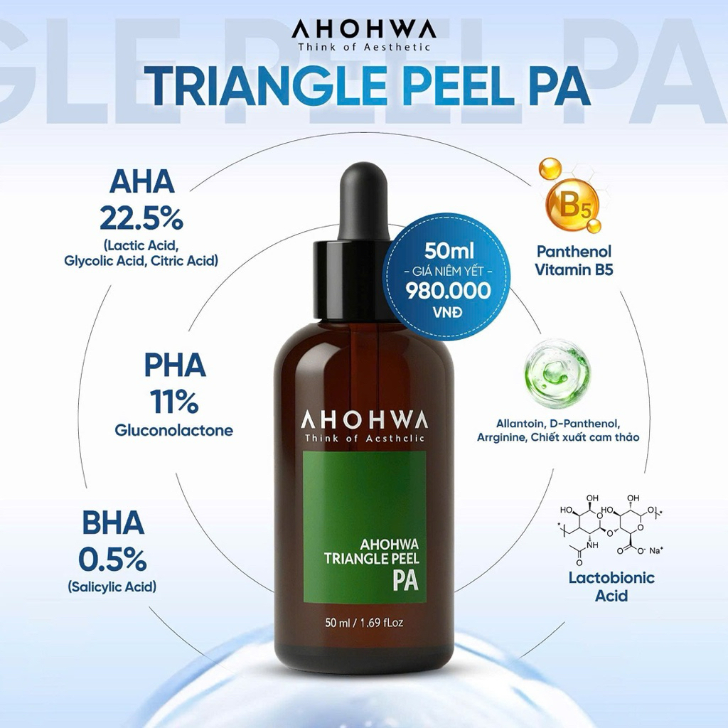 Dung Dịch Peel Da Mặt AHOHAW Triangle PA (xanh) Minisize 50ml mẫu mới- JK Auth Cosmetics