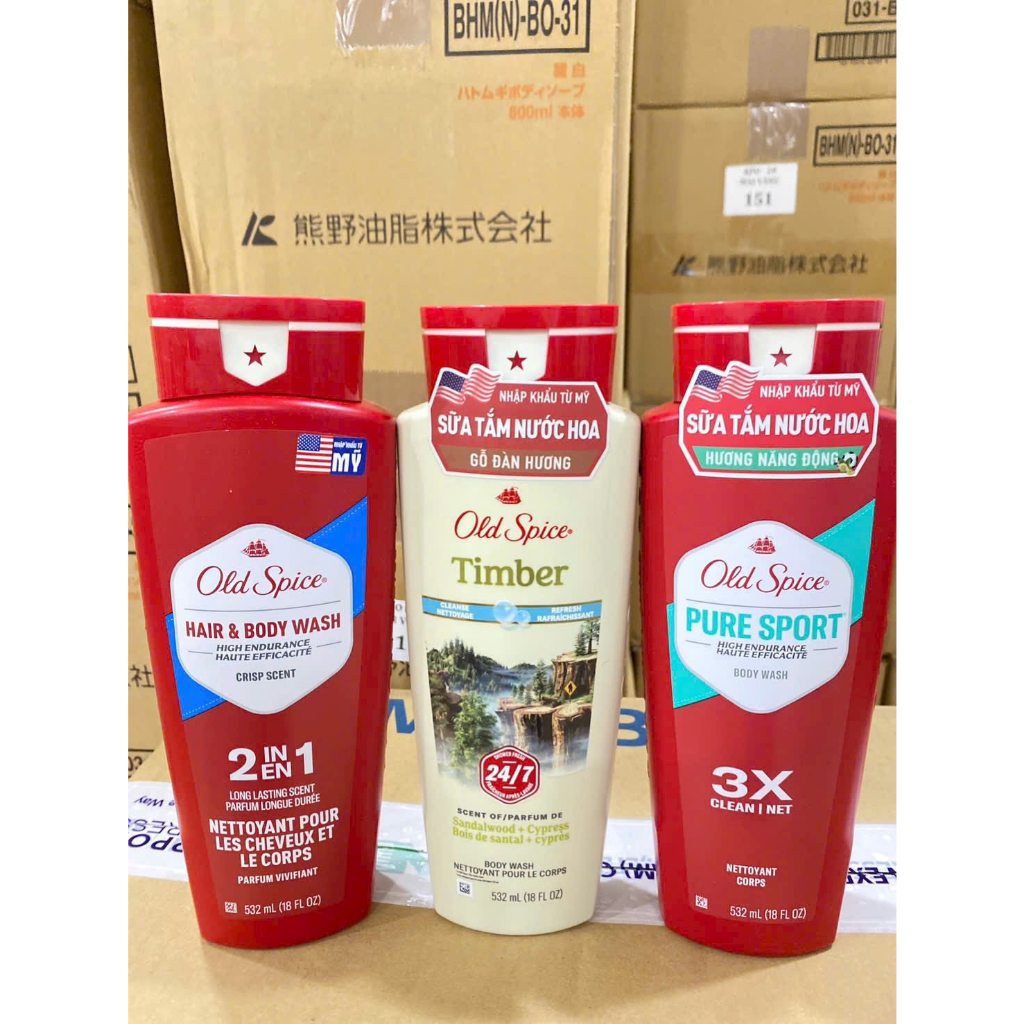 Sữa Tắm OLD SPICE 532ml dạng gel cho nam, sảng khoái, thơm lâu 24/7 nhiều mùi hương - Mỹ