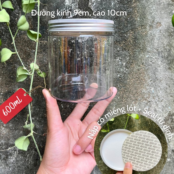 Hũ Nhựa nắp Nhôm Bạc kèm miếng lót & Seal tự dính | 600ml (CHỌN MÀU NẮP Ở DƯỚI MUA THÊM DEAL SỐC) - HŨ 600ML