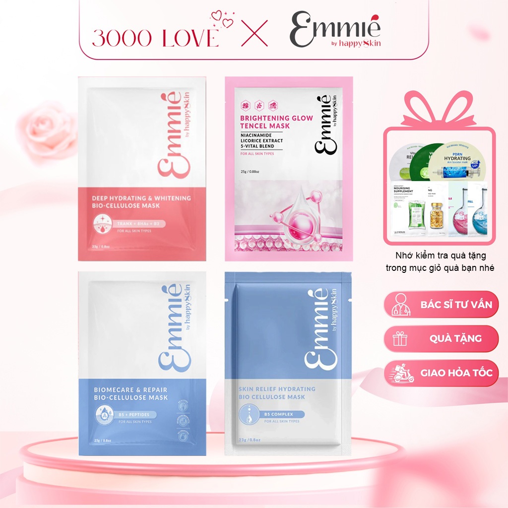 Combo 5 mặt nạ Emmie By Happy Skin dưỡng ẩm, phục hồi và dưỡng sáng da - 3000 Love