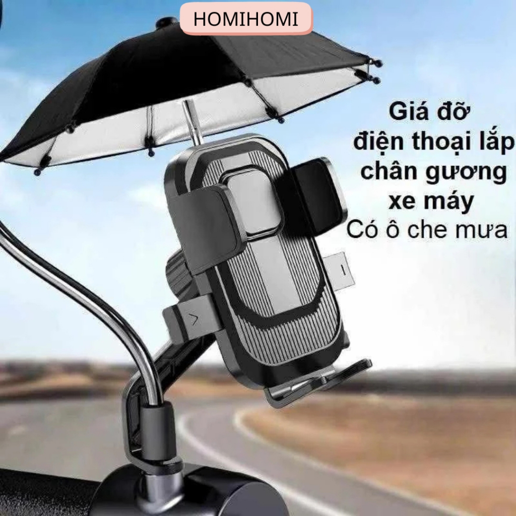 Giá Đỡ Điện Thoại Xe Máy Có Ô Dù Che Mưa Nắng,Kẹp Điện Thoại Gắn Xe Máy