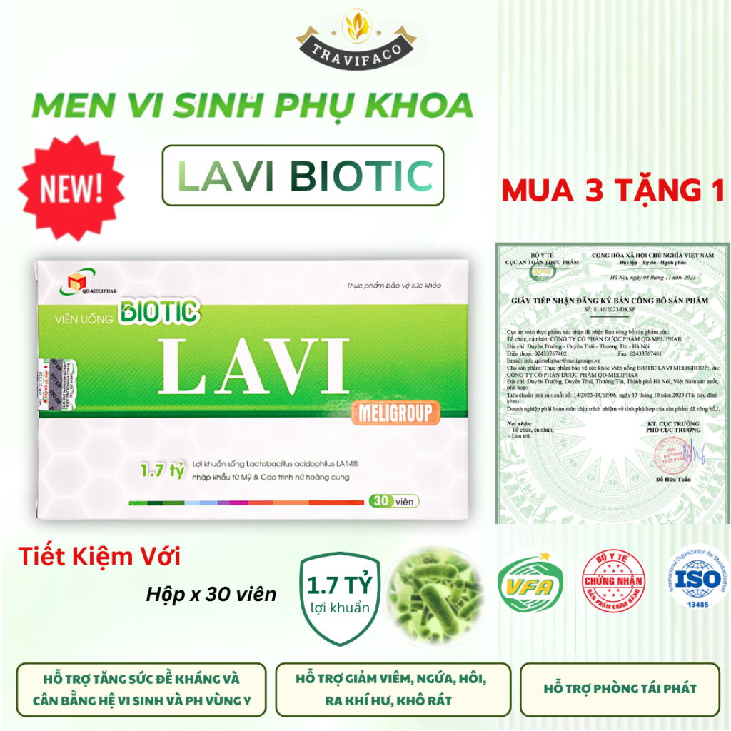  Men Vi Sinh Vùng Kín Viên Uống Phụ Khoa Bổ Sung Lợi Khuẩn Lavi Biotic 30 Viên Ngừa Viêm Nấm Ngứa 