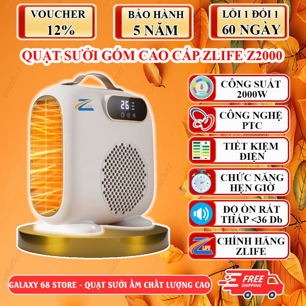 Quạt Sưởi Gốm Công Suất 2000W, Máy Sưởi Mini Có Đèn Hồng Ngoại An Toàn Cho Bé, Không Gây Khô Da