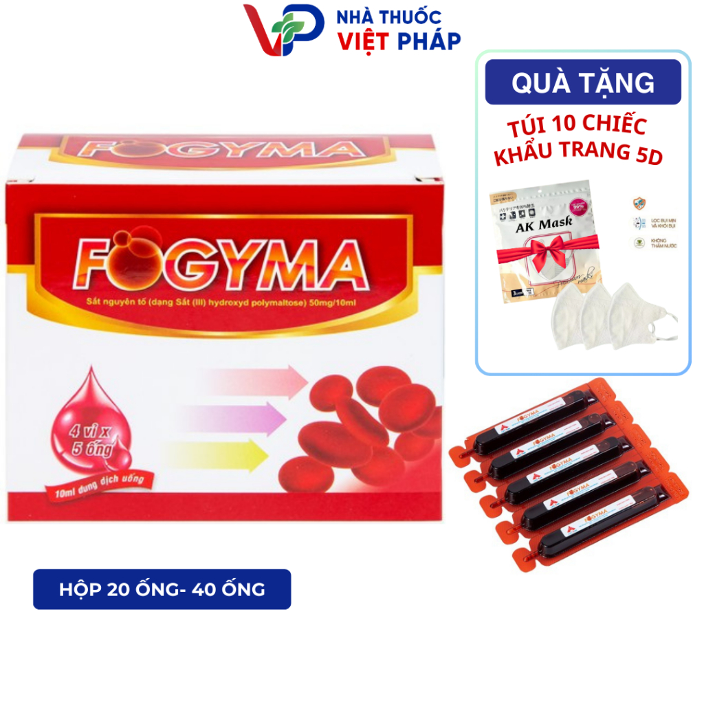Sắt Nước Fogyma. Bổ sung sắt cho phụ nữ mang thai, sau sinh, trẻ nhỏ. Hộp 20 - 40 ống