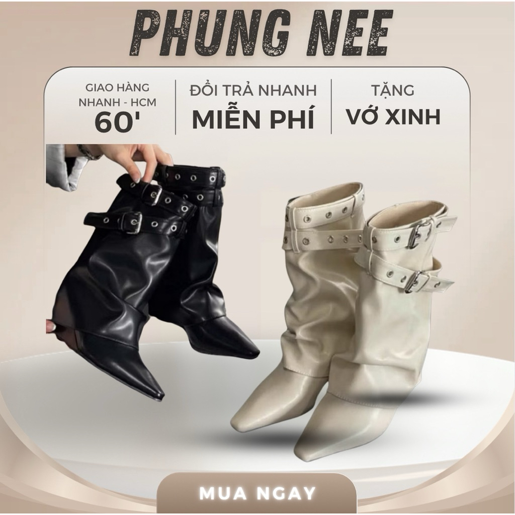 Boot Nữ Cổ Ngắn Da Mềm Khóa Đai Cá Tính – Bốt Nữ Mũi Nhọn Gót Thấp Phong Cách Hàn Quốc