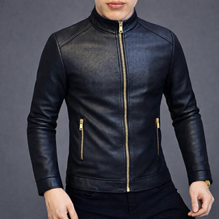  Áo khoác da nam cổ tàu lót lông khoá đồng cao cấp fom ôm body chất da mềm mịn không bong tróc 