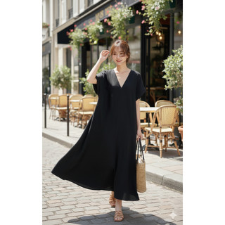[HỎA TỐC HCM] Đầm maxi oversize cổ V tay cánh dơi