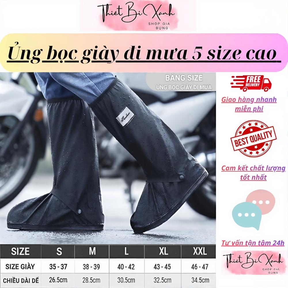  Ủng Đi Mưa Ủng Bọc Giày Cổ Cao Đế Cao Su Chất Liệu Nhựa PVC Cao Cấp Size 35-47 Cho cả Nam và Nữ. 