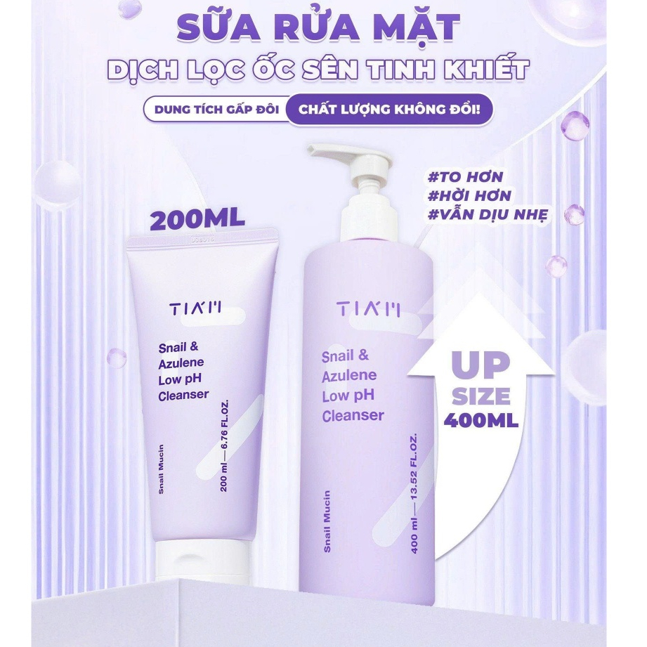 [TIAM] Sữa Rửa Mặt Ốc Sên TIAM Snail & Azulene Low pH Cleanser Sạch Sâu, Cấp Ẩm, Không Khô Da