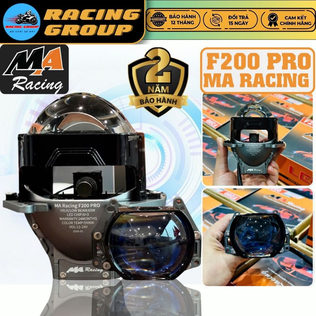 Đèn Bi Cầu Led F200 Pro Chính Hãng Ma Racing, Công Suất 65W Có Tâm Trợ Pha Gom Xa -Bảo Hành 2 Năm