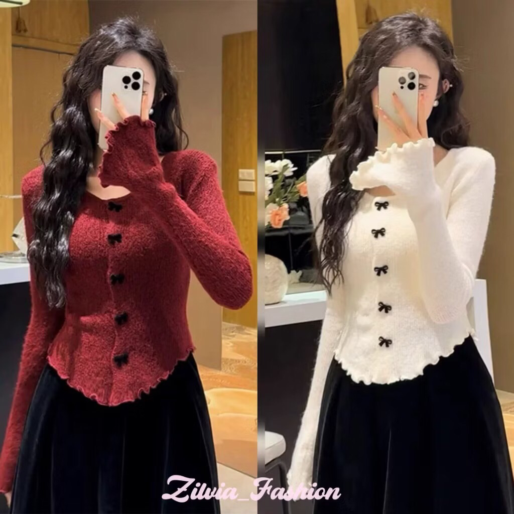 Áo Len Đỏ bẹt vai  - Áo trễ vai tiểu thư len tăm co giãn freeszize dưới 55kg | BigBuy360 - bigbuy360.vn