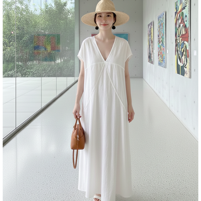 [HỎA TỐC HCM] Đầm maxi oversize cổ V tay cánh dơi