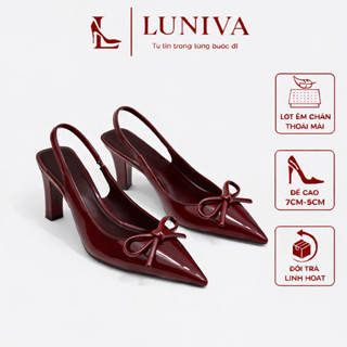  Giày sục cao gót nữ mũi nhọn LUNIVA cao 5cm 7cm đính nơ trước da bóng sang trọng thanh lịch kiểu dáng thời trang A24 