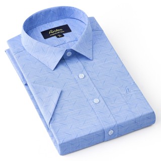 Áo Sơ Mi Nam Công Sở Trung Niên Thương Hiệu Anton Somianton Xanh Dương Ngắn Tay Họa Tiết In Chìm Vải Cotton - GD561 