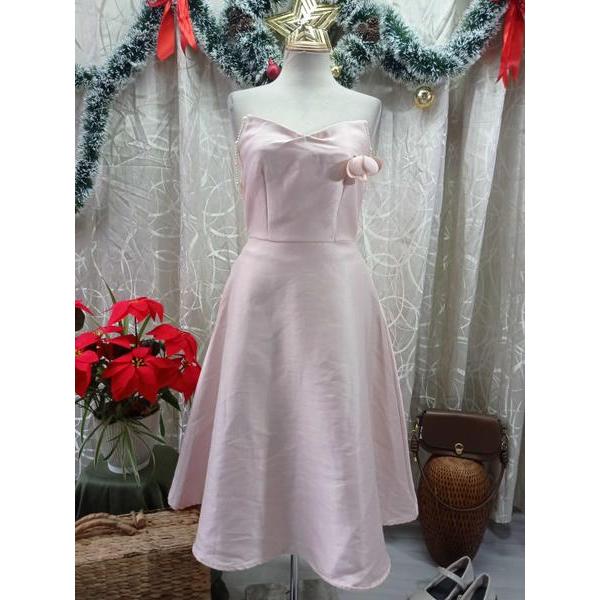 EVII thanh lý - Đầm hồng tafta dây ngọc bymo - SIZE M