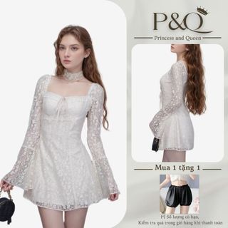  Váy hoa ren trắng kem 2 lớp cúp ngực dáng xòe tay dài đầm dự tiệc có bigsize | vd18 