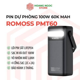  Sạc dự phòng dung lượng cao 60000 mAh Romoss PMT60 sạc nhanh 100w tích hợp đèn 
