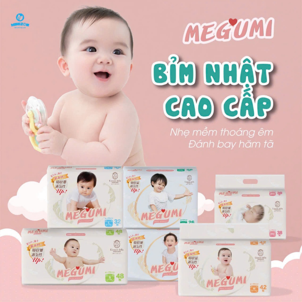 COMBO 4 GÓI Bỉm Nhật Megumi (dán ,quần) Chuẩn Nội Địa Nhật