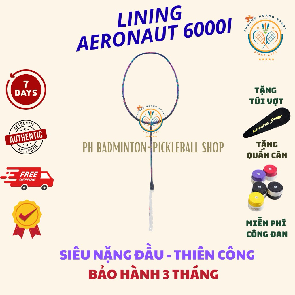 HOẢ TỐC [Đan cước-Tặng túi+Quấn] Vợt Cầu Lông Lining Aeronaut 6000i Chính Hãng, BH 3 tháng
