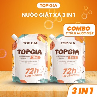  Nước Giặt Xả 3 in 1 Top GIa Túi 2L An Toàn Cho Da Sạch Sâu Vết Bẩn Lưu Hương 72H 