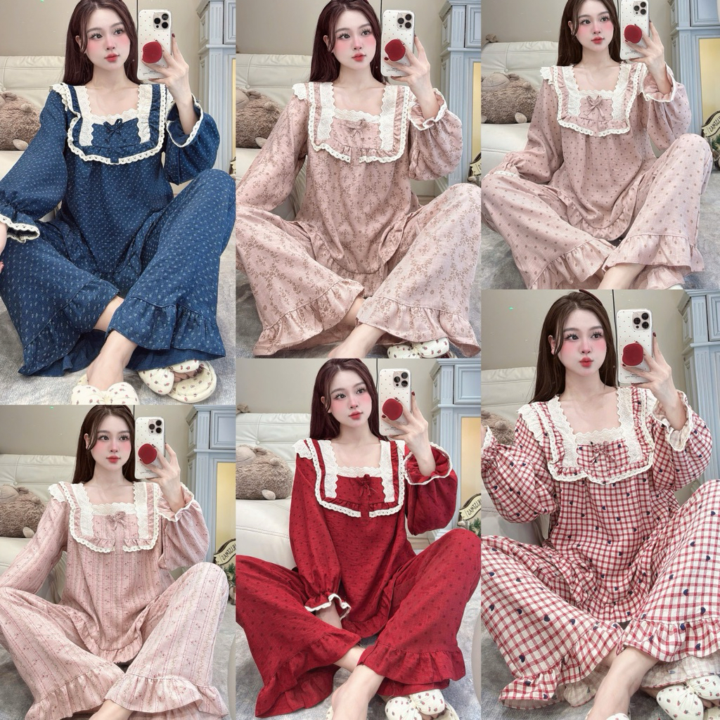 Bộ Đồ Ngủ Nữ JUSOKA Pijama Chất Liệu Đũi Vân Mây Siêu Mềm Mịn Cao Cấp Thoải Mái Cho Nữ DU34