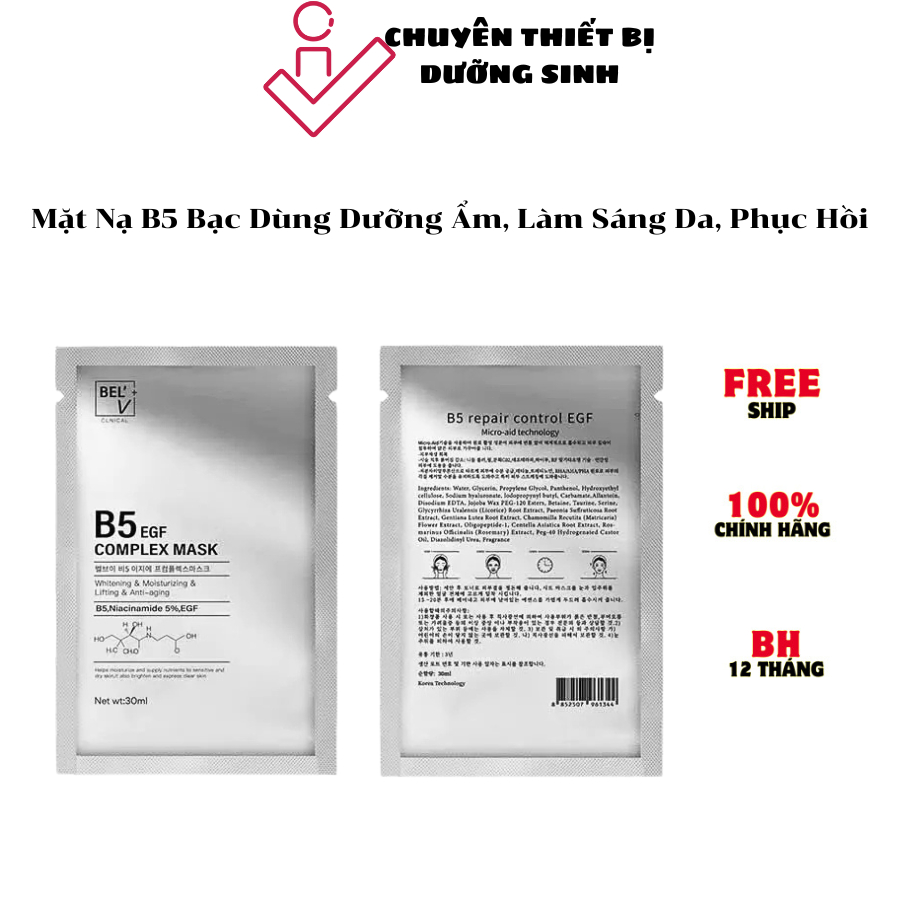 Mặt Nạ B5 Bạc Mask B5 BEL.V B5 Niacinamide EGF | Complex Mask Giúp Cấp Ẩm, Dưỡng Trắng, Phục Hồi Da