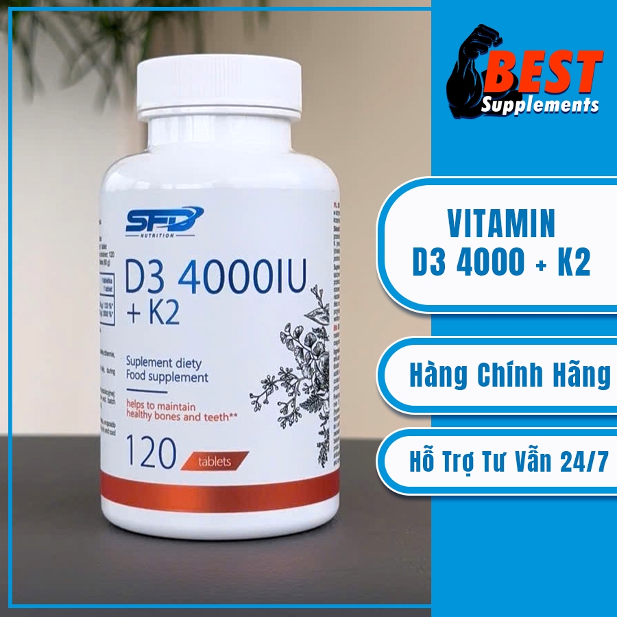 SFD VITAMIN D3 4000 K2 - Hỗ Trợ Xương Khớp - Tăng Đề Kháng 120 Viên