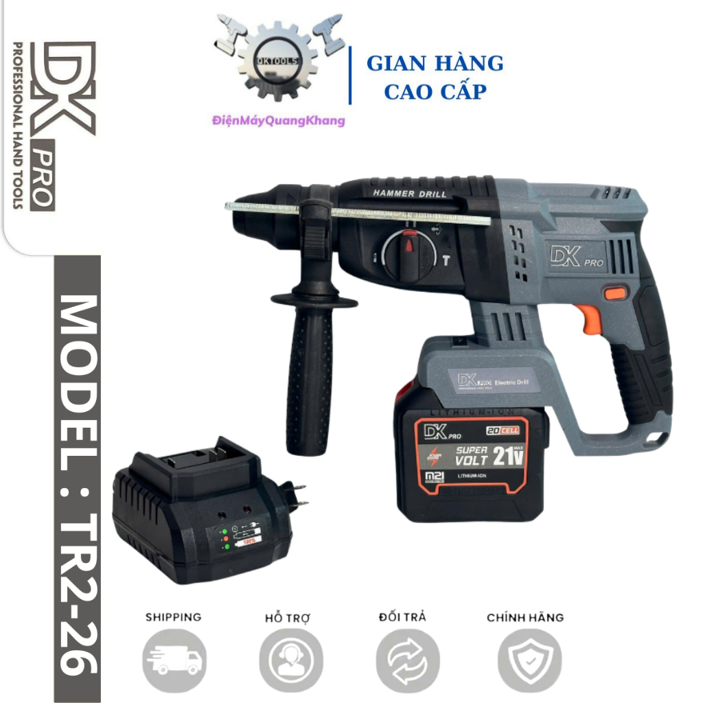 Máy Khoan Bê Tông Pin DKPRO TR2-26 , Động Cơ Lõi Đồng , Chân Pin Phổ Thông
