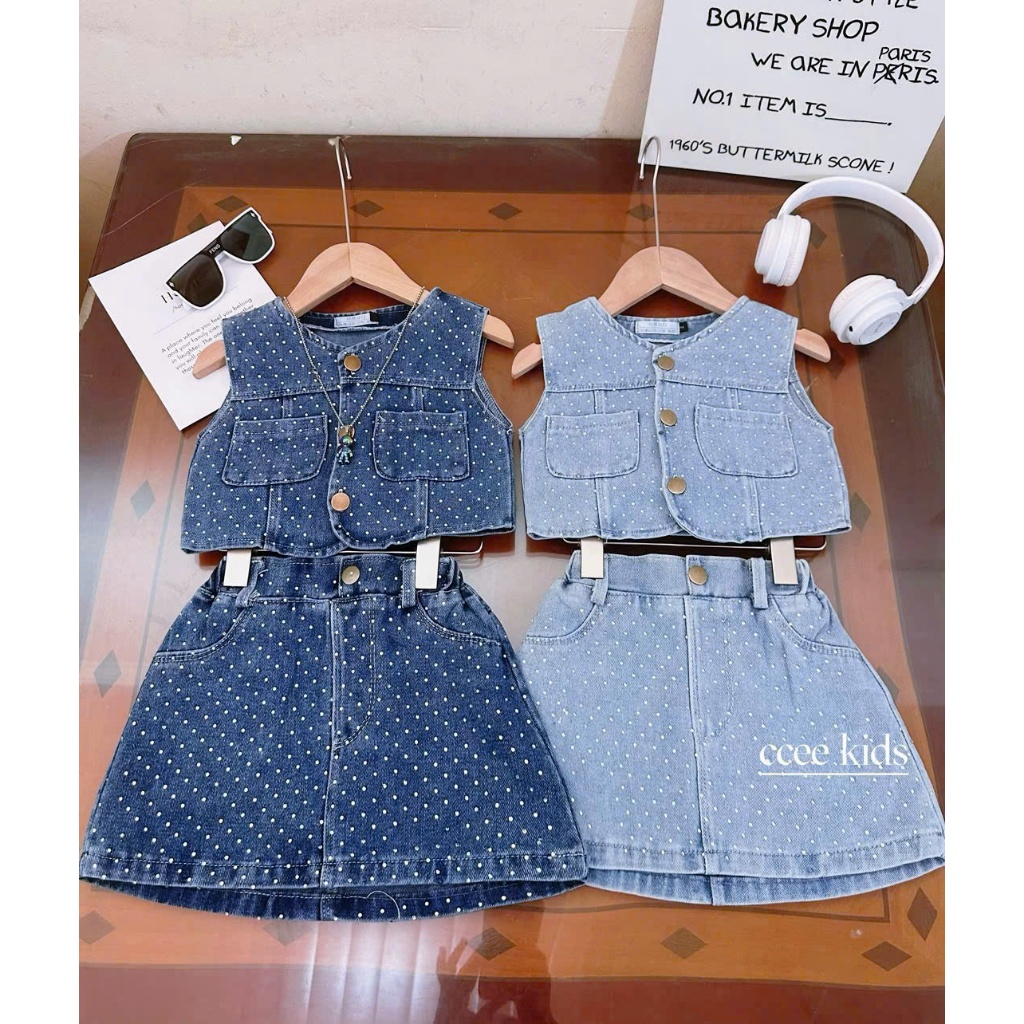 TENGTENG KIDS - 07 - SET CHÂN VÁY CHỮ A ÁO SÁT NÁCH THIẾT KẾ ÉP ĐÁ CAO CẤP CHO BÉ