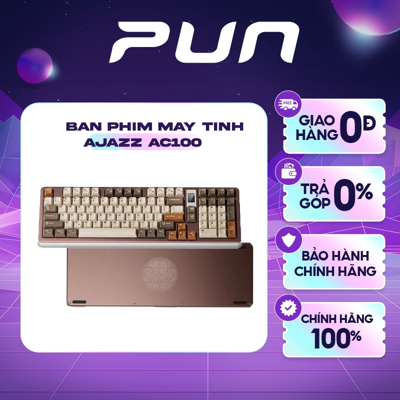 Ajazz AC100 Full Nhôm – Bàn Phím Cơ Gasket Cao Cấp | Màn Hình LCD | Plate FR4